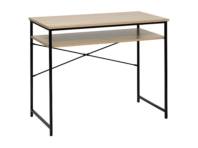 Meuble Bureau avec étagère Effet Bois naturel et Métal noir H 75 cm