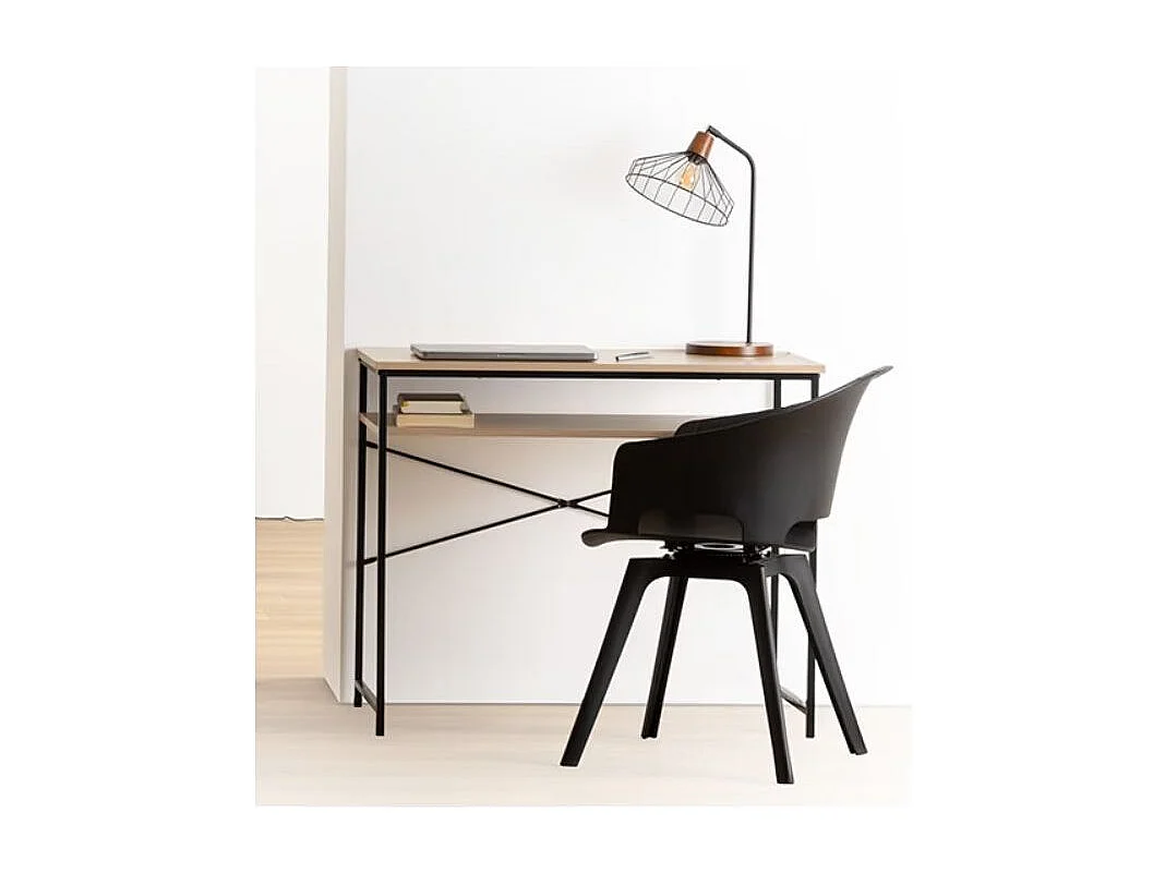 Meuble Bureau avec étagère Effet Bois naturel et Métal noir H 75 cm