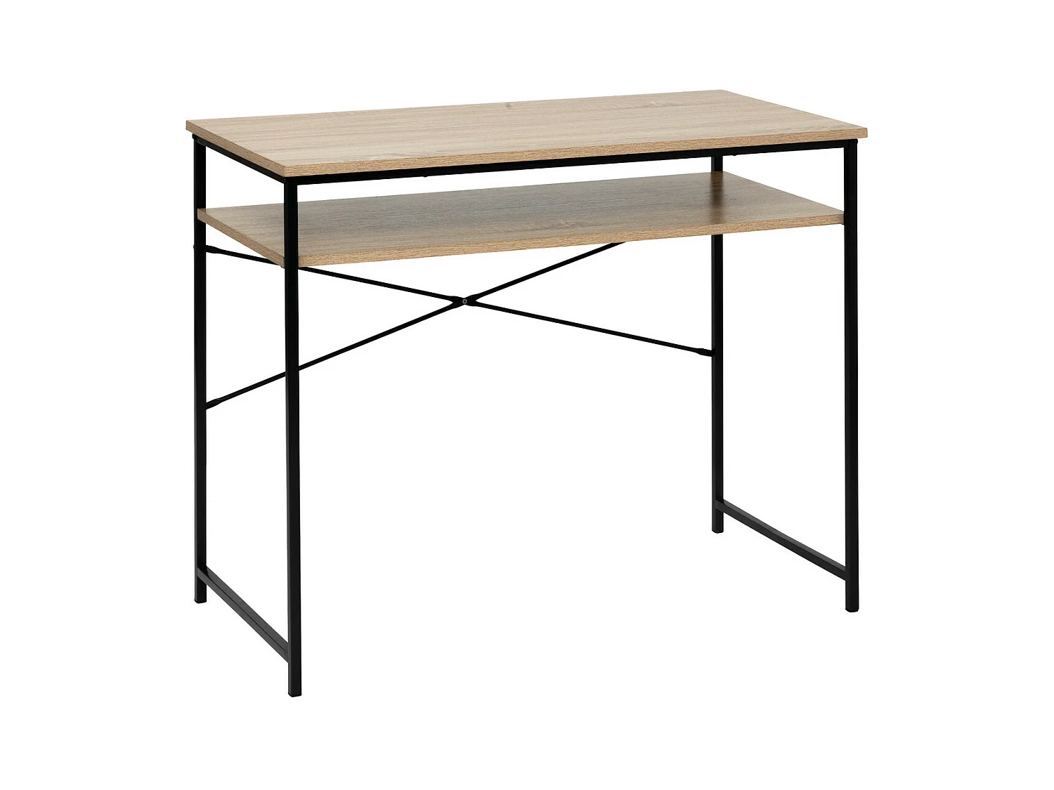 Meuble Bureau avec étagère Effet Bois naturel et Métal noir H 75 cm