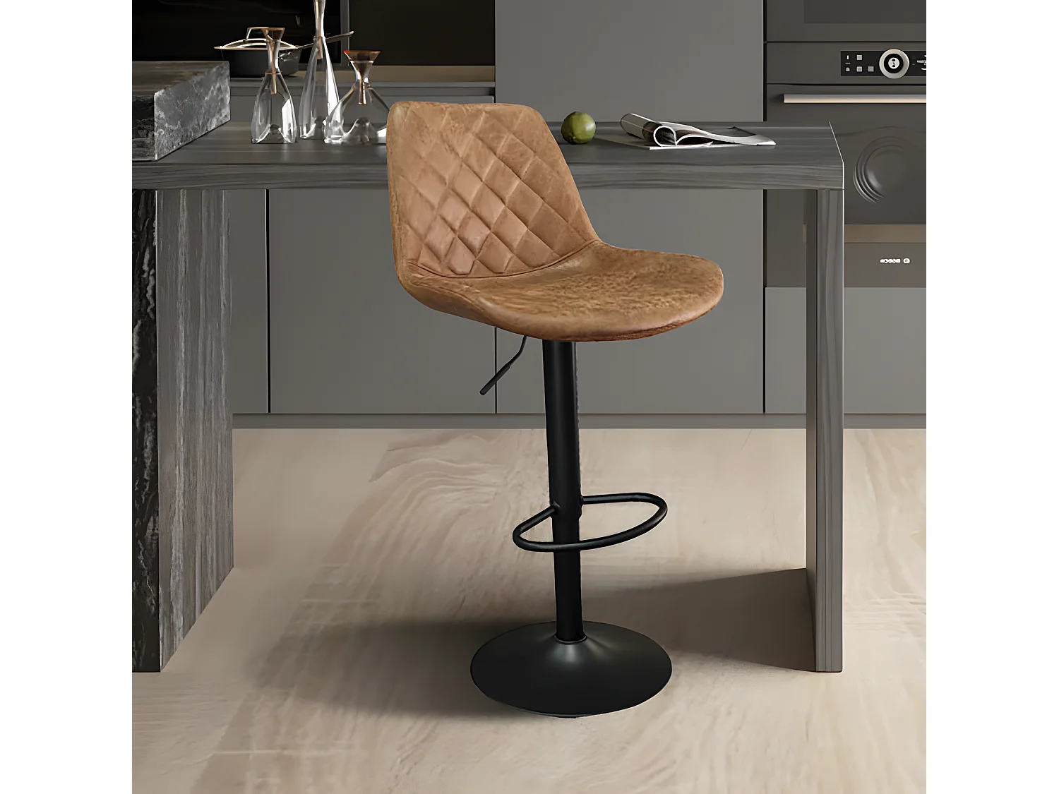 Tabouret de bar pivotant réglable Madrid PU cognac