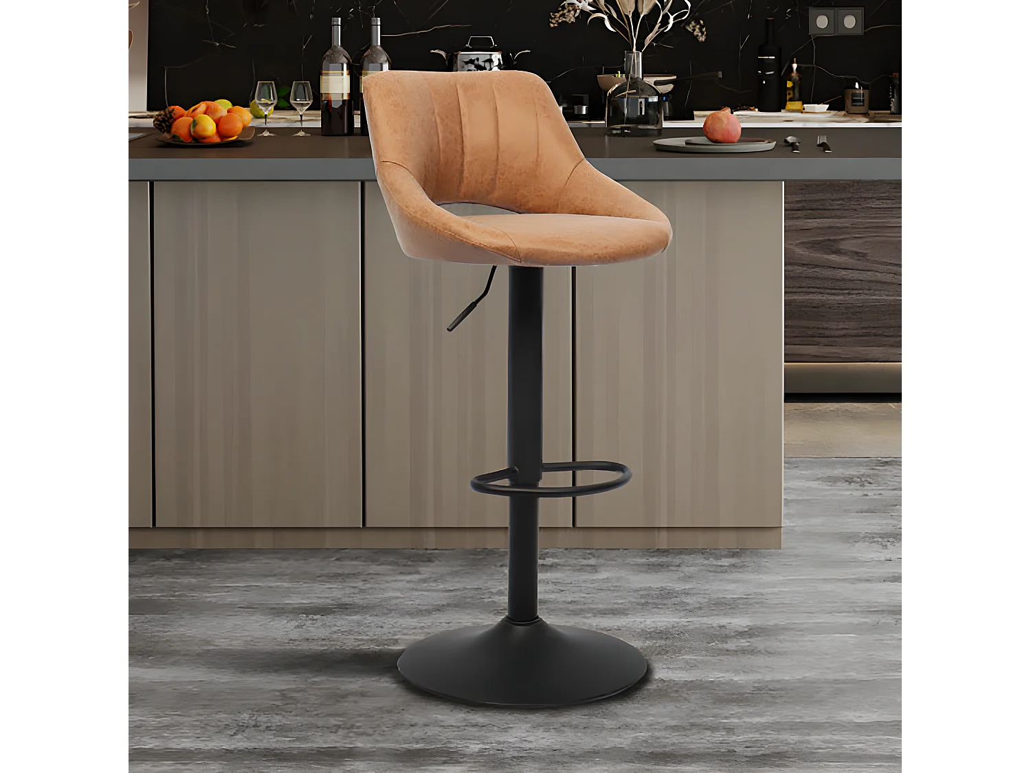 Tabouret de bar pivotant réglable Bella PU cognac