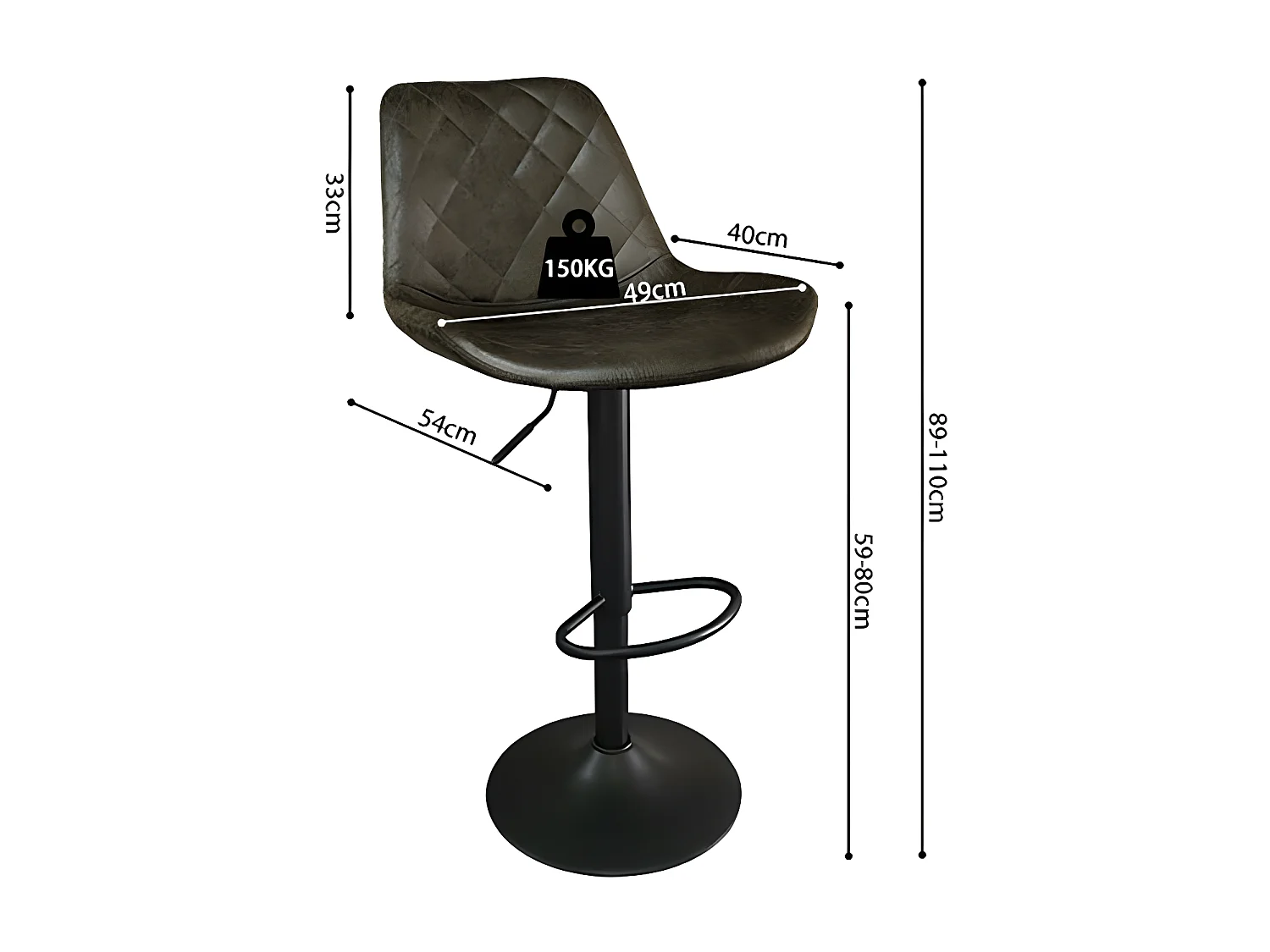 Tabouret de bar pivotant réglable Madrid PU brun foncé