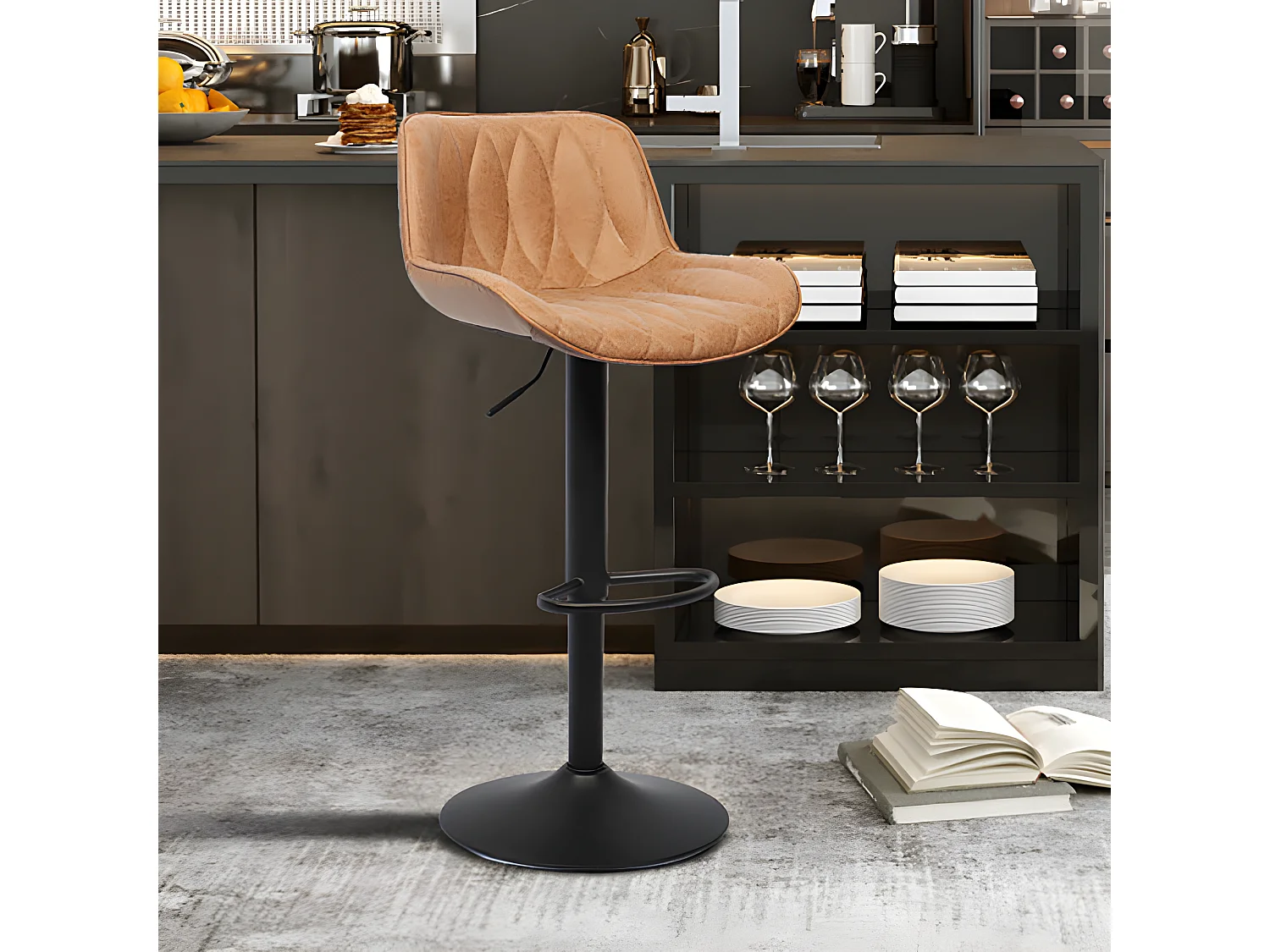 Tabouret de bar pivotant réglable Lola PU cognac