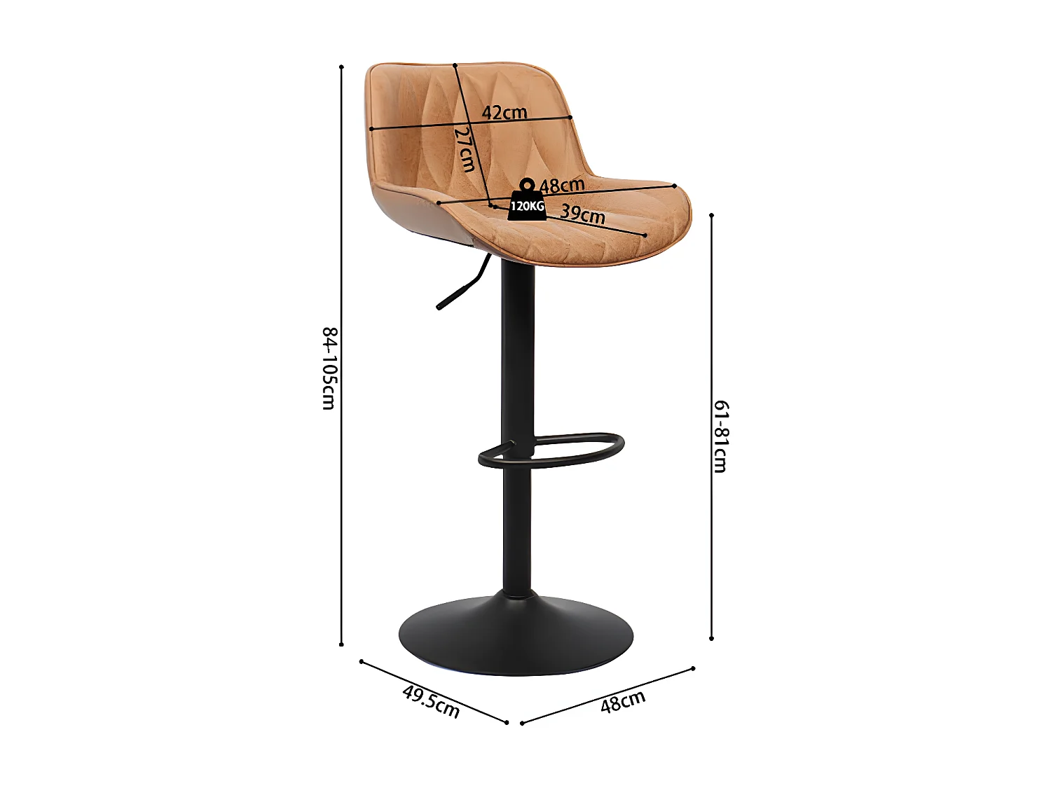 Tabouret de bar pivotant réglable Lola PU cognac