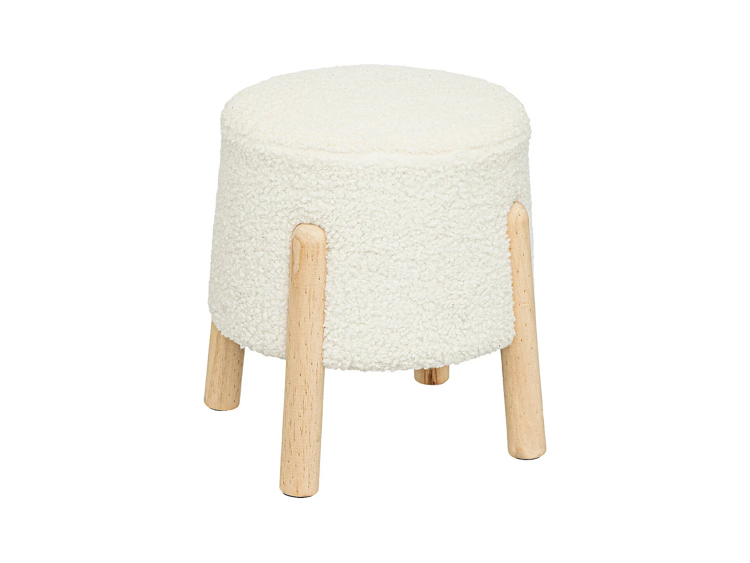 Tabouret d'appoint en bois et tissu à bouclettes Blanc H 41.5 cm