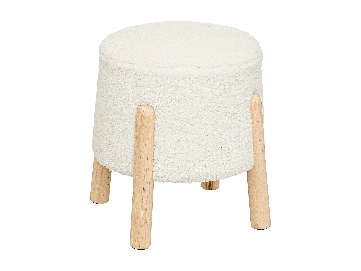 Tabouret d'appoint en bois et tissu à bouclettes Blanc H 41.5 cm
