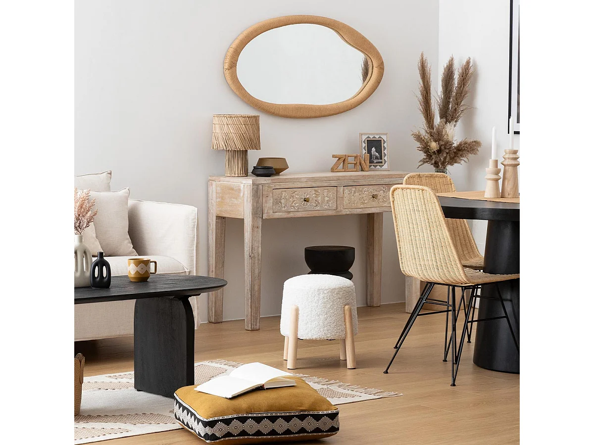 Tabouret d'appoint en bois et tissu à bouclettes Blanc H 41.5 cm