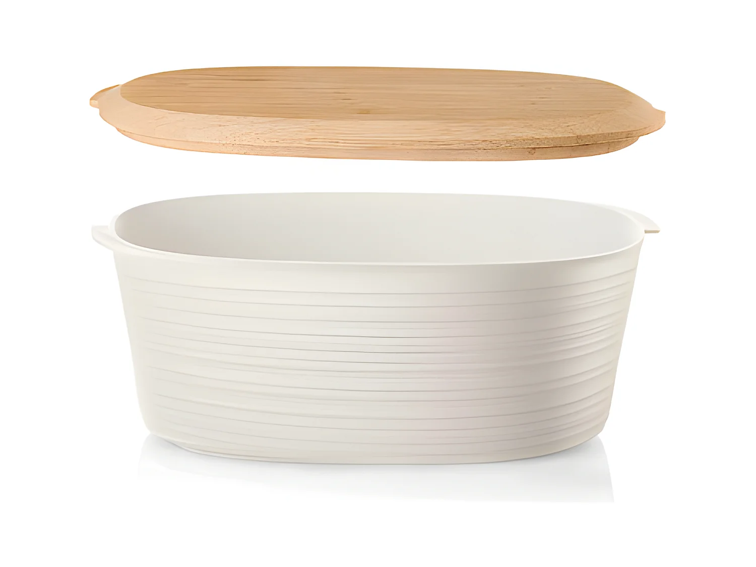 Brood- en zoetwarendoos van gerecycled plastic met deksel van bamboe Tierra Blanc Lait 31,5x16 cm