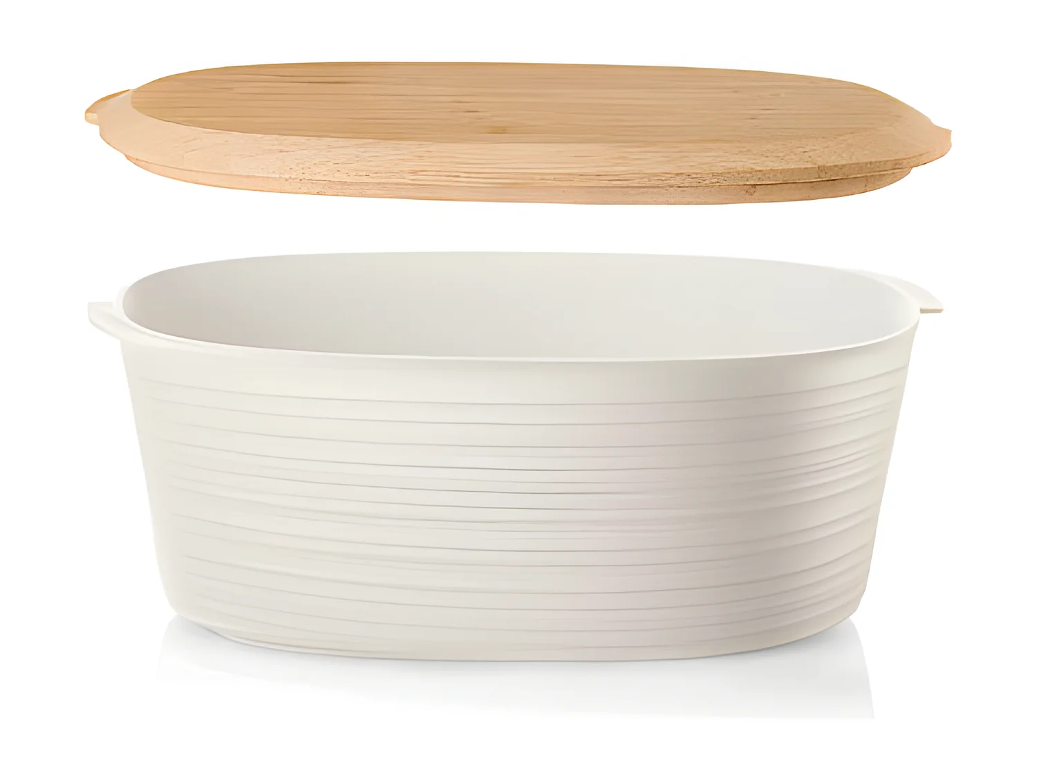 Caja de pan y dulces de plástico reciclado con tapa de bambú Tierra Blanc Lait 31,5x16 cm