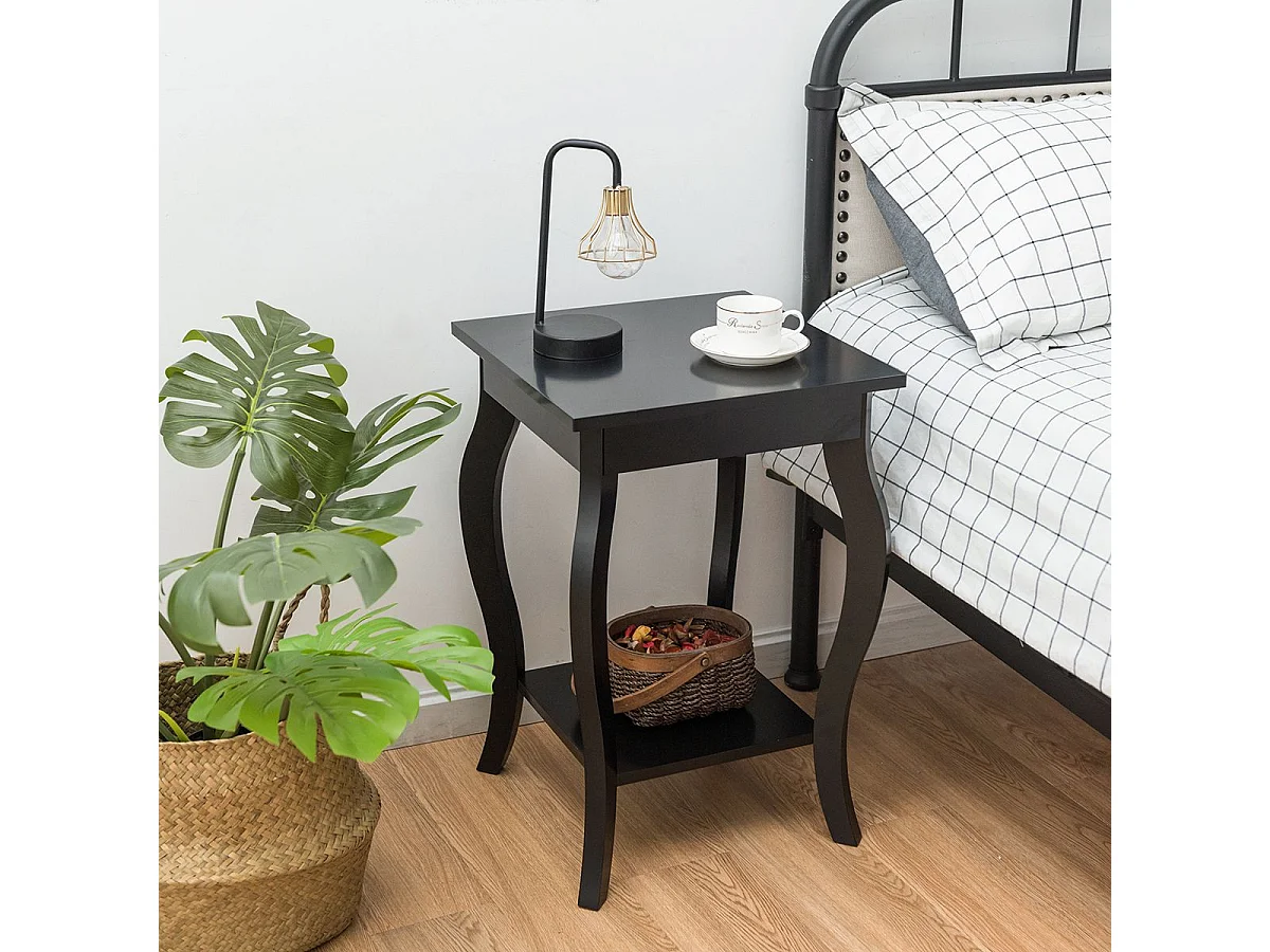 Table d'Appoint, Table de Chevet 2 Niveaux, Bout de Canapé Carré avec Patins Antidérapants pour Chambre, Salon, 40 x 40 x 60 cm (40 x 40 x 60 cm, Noir, 1)