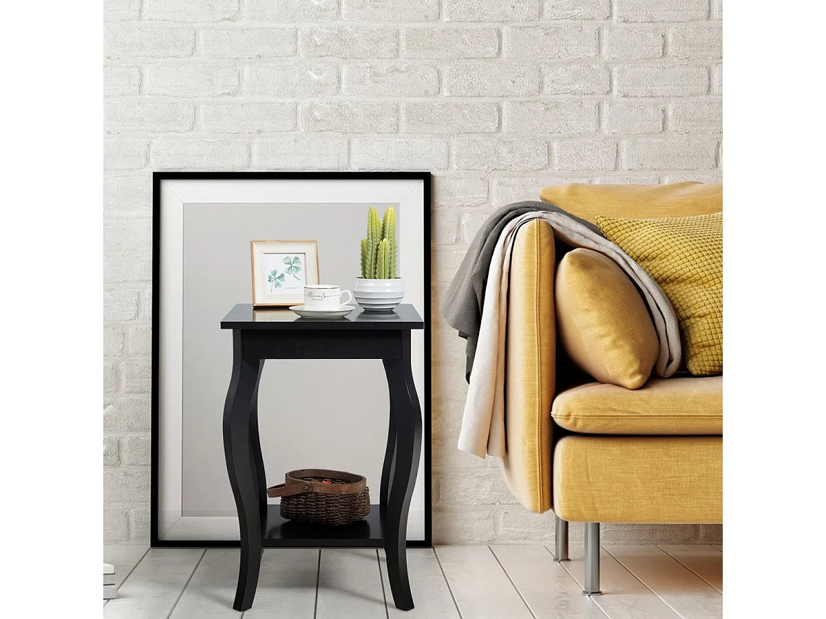 Table d'Appoint, Table de Chevet 2 Niveaux, Bout de Canapé Carré avec Patins Antidérapants pour Chambre, Salon, 40 x 40 x 60 cm (40 x 40 x 60 cm, Noir, 1)