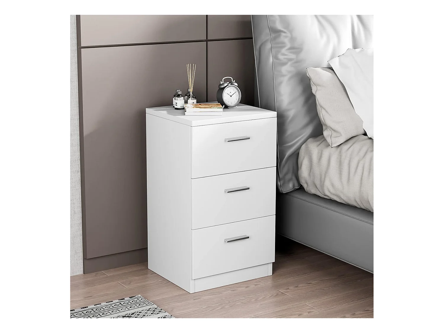 Commode Chambre en Bois avec 3 Tiroirs, Caisson de Bureau avec Tiroir, Table de Chevet pour Lit de H60CM, 35x38x67CM(Blanc)