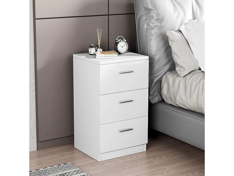 Commode Chambre en Bois avec 3 Tiroirs, Caisson de Bureau avec Tiroir, Table de Chevet pour Lit de H60CM, 35x38x67CM(Blanc)