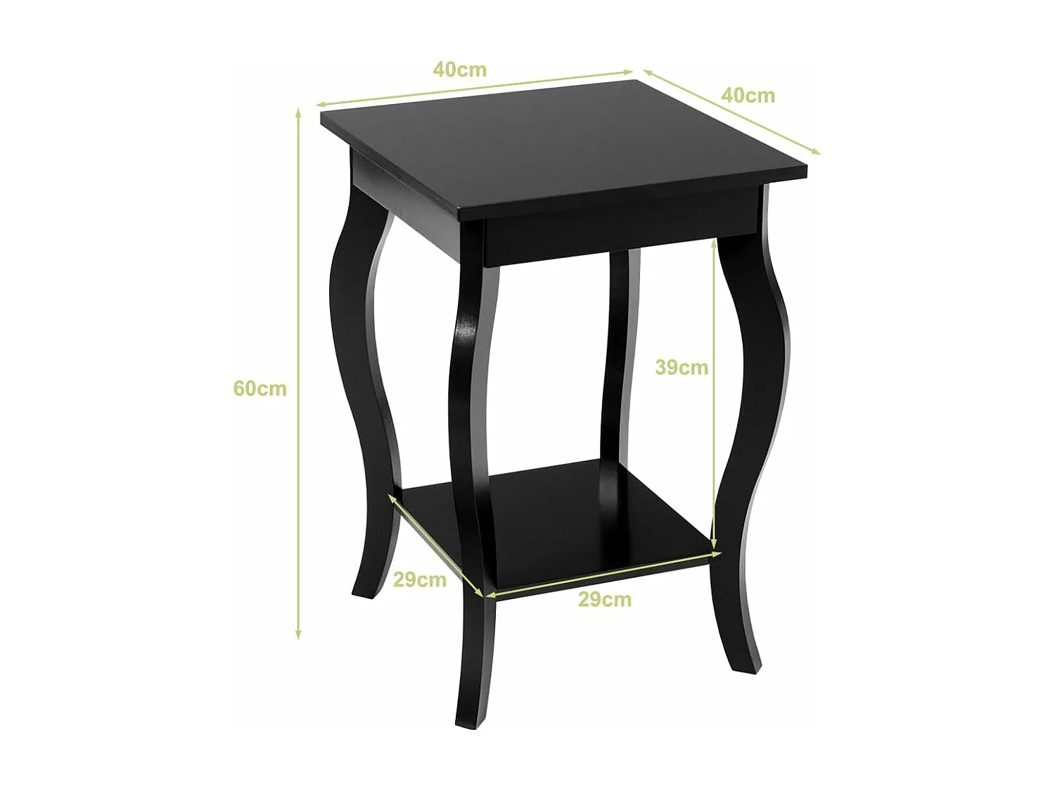 Table d'Appoint, Table de Chevet 2 Niveaux, Bout de Canapé Carré avec Patins Antidérapants pour Chambre, Salon, 40 x 40 x 60 cm, Noir