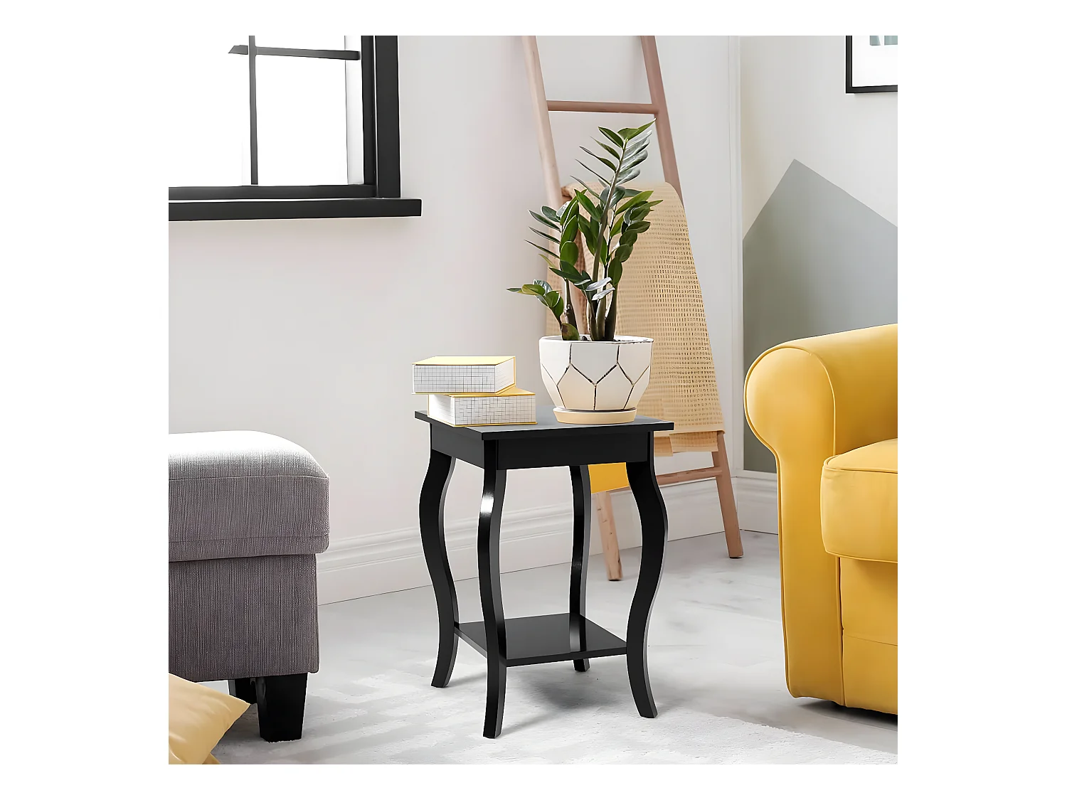 Table d'Appoint, Table de Chevet 2 Niveaux, Bout de Canapé Carré avec Patins Antidérapants pour Chambre, Salon, 40 x 40 x 60 cm, Noir