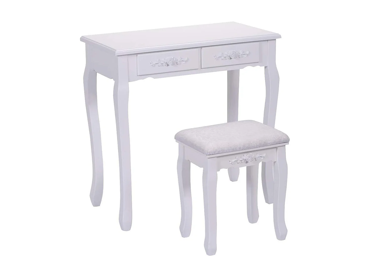 Coiffeuse Table de Maquillage 75x40x145CM avec Miroir Ovale 1 Tabouret Pieds en Pin et 4 Tiroirs Blanche