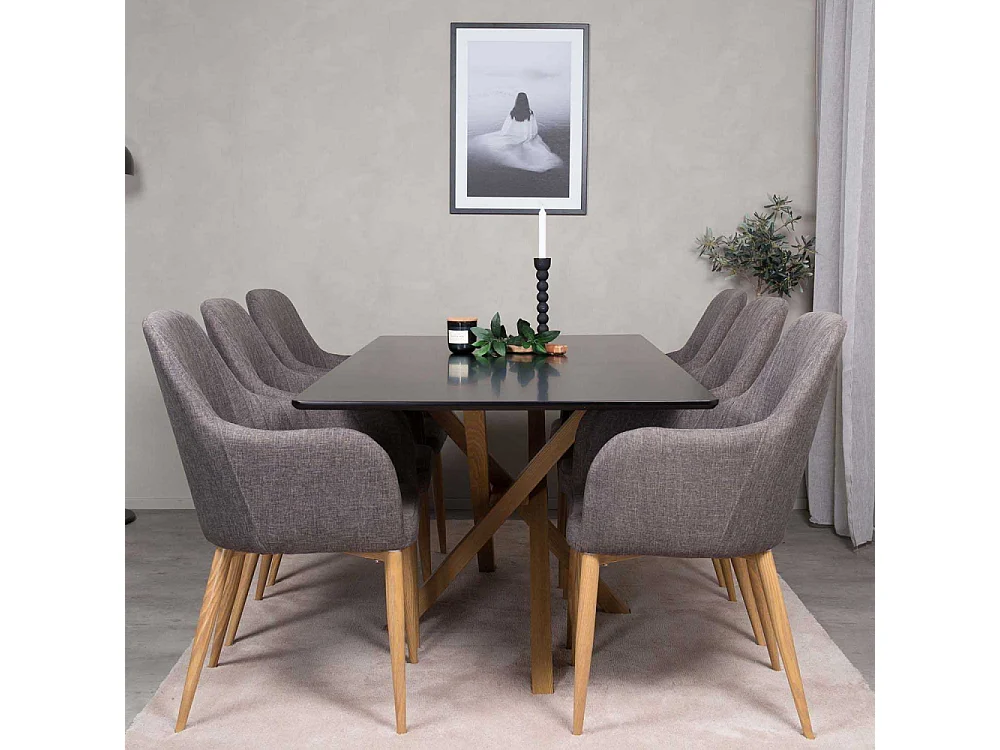 Table à Manger "Piazza" 180cm Noir & Naturel