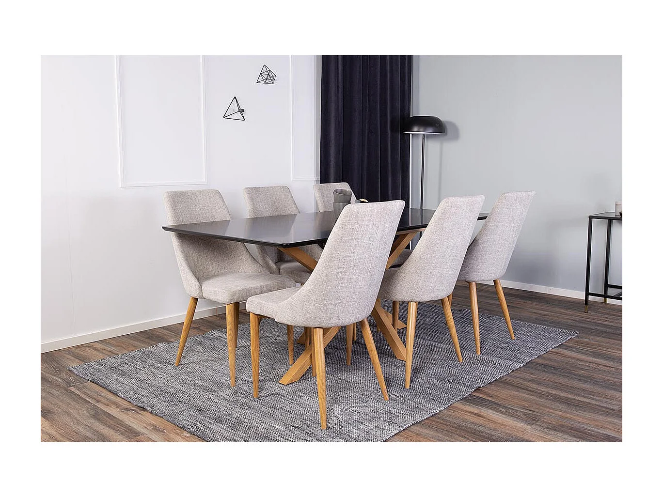 Table à Manger "Piazza" 180cm Noir & Naturel