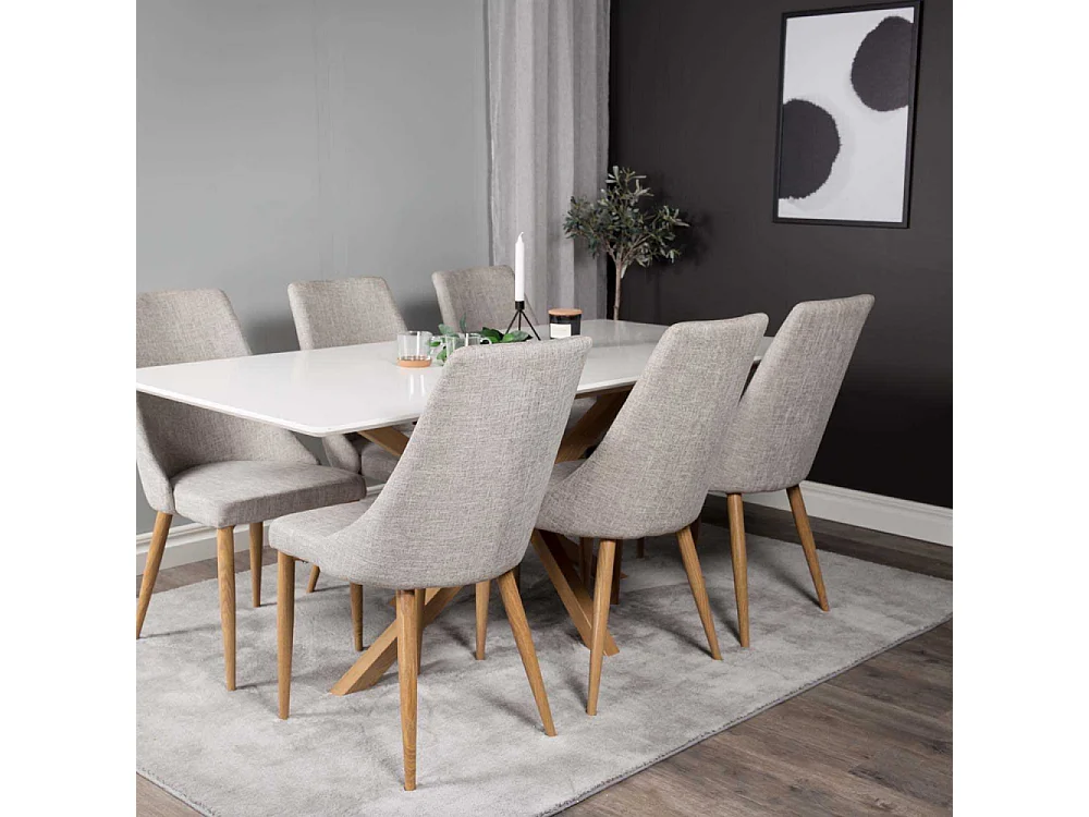 Table à Manger "Piazza" 180cm Blanc & Naturel