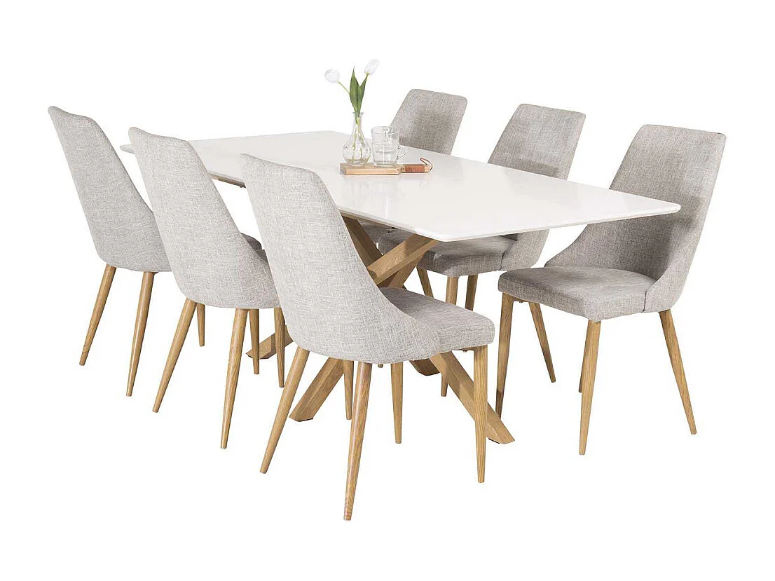 Table à Manger "Piazza" 180cm Blanc & Naturel