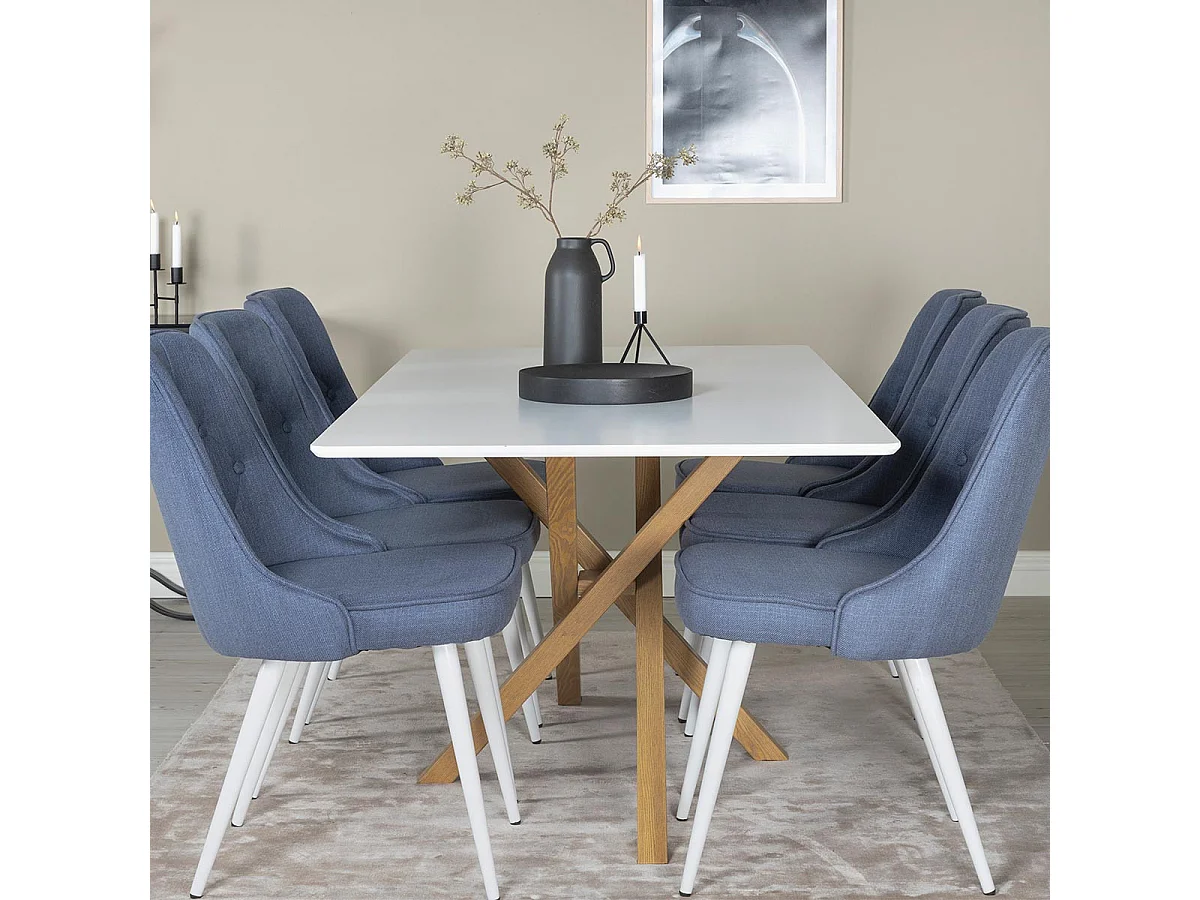 Table à Manger "Piazza" 180cm Blanc & Naturel