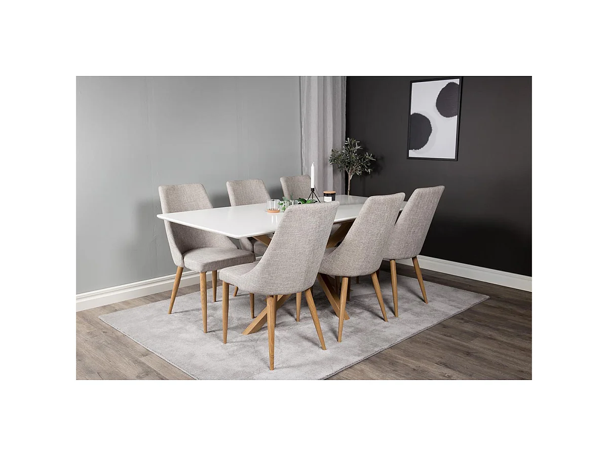 Table à Manger "Piazza" 180cm Blanc & Naturel