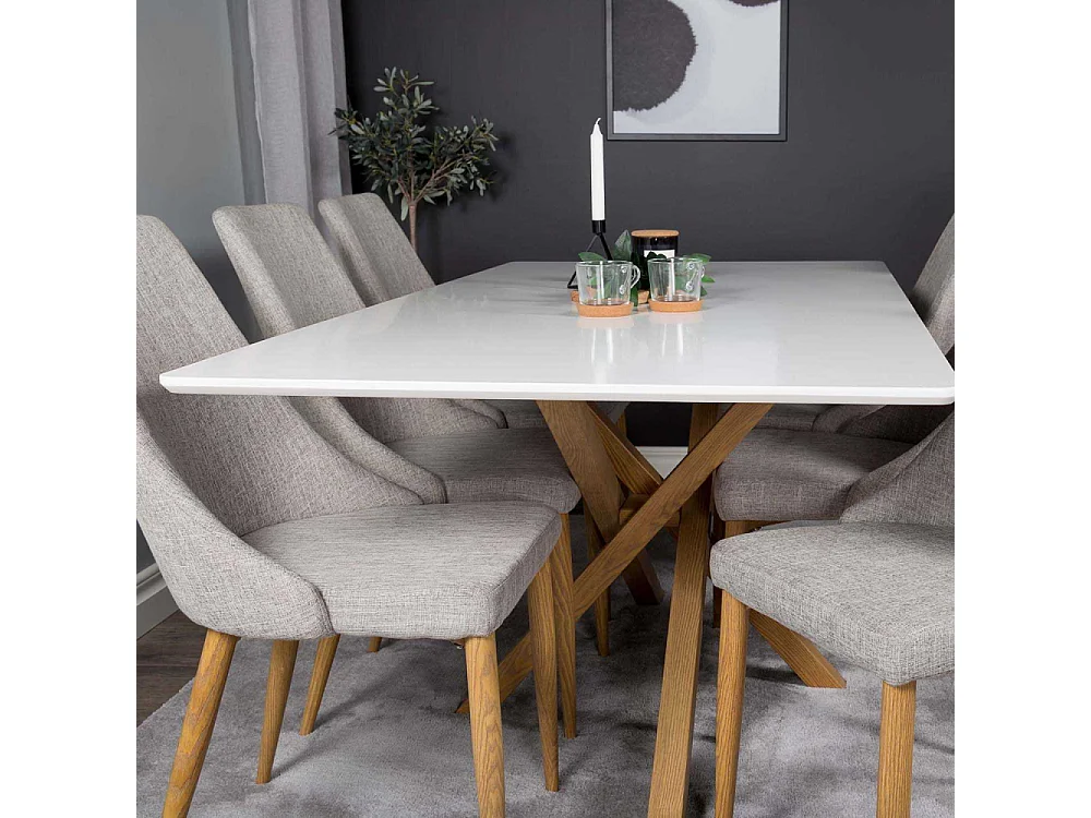 Table à Manger "Piazza" 180cm Blanc & Naturel