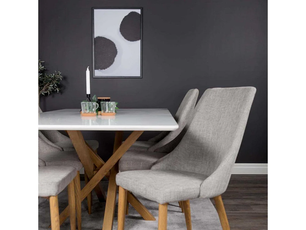 Table à Manger "Piazza" 180cm Blanc & Naturel