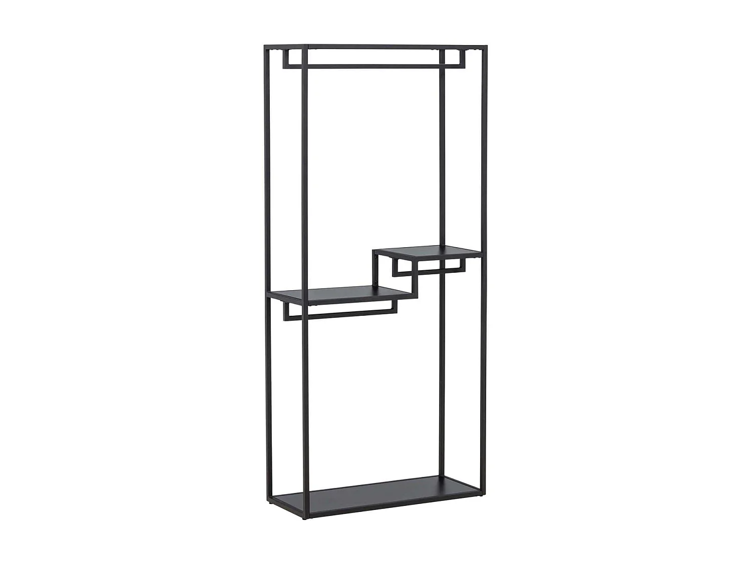 Staal kapstok 2 planken, 3 kledingstangen zwart.