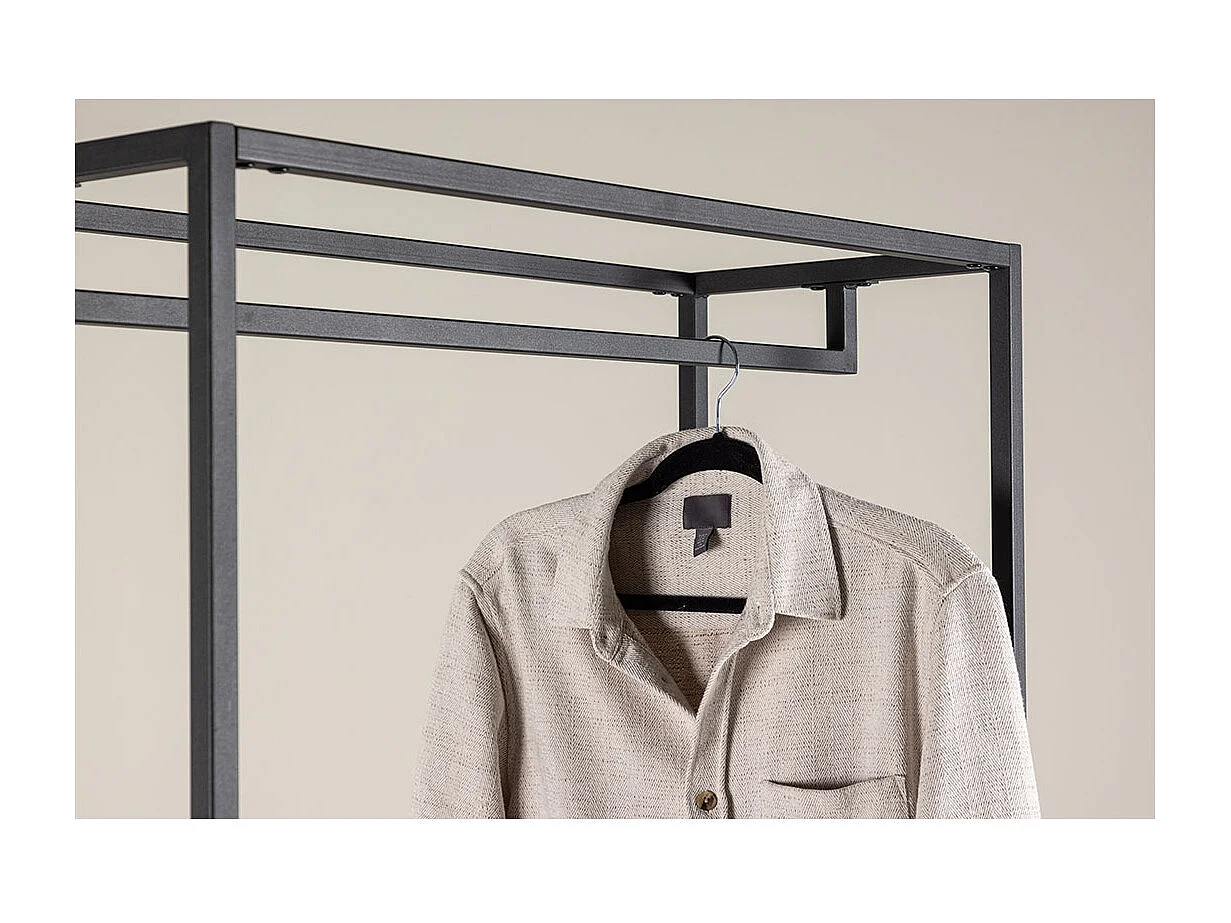 Staal portemanteau 2 étagères, 3 tringles à vêtements noir.