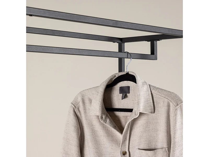 Staal portemanteau 2 étagères, 3 tringles à vêtements noir.