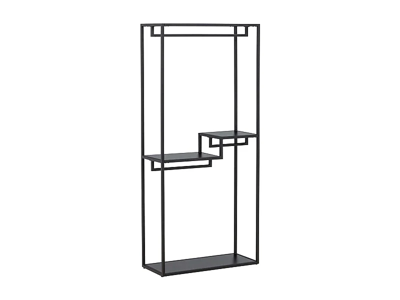 Staal kapstok 2 planken, 3 kledingstangen zwart.