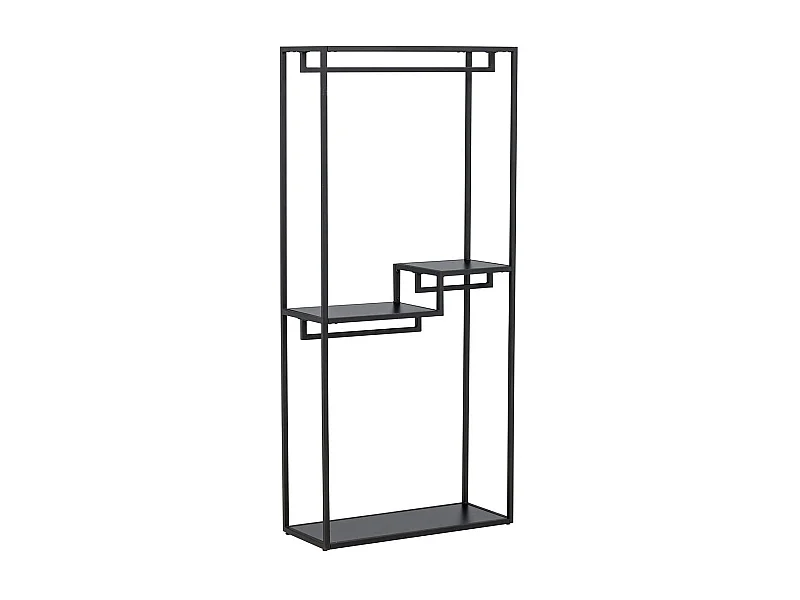 Staal kapstok 2 planken, 3 kledingstangen zwart.