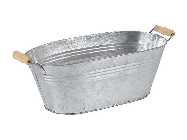 Jardinière ovale zinc et bois 30 x 17 x 14 cm