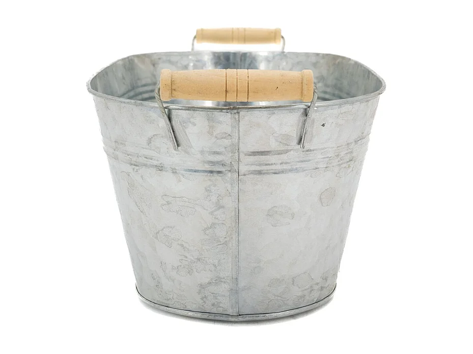 Jardinière ovale zinc et bois 30 x 17 x 14 cm