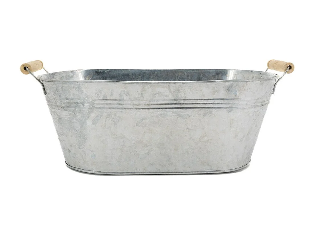 Jardinière ovale zinc et bois 30 x 17 x 14 cm