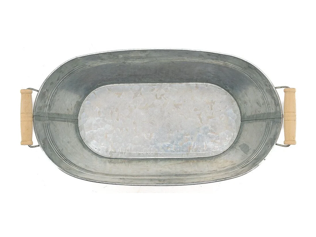 Jardinière ovale zinc et bois 30 x 17 x 14 cm