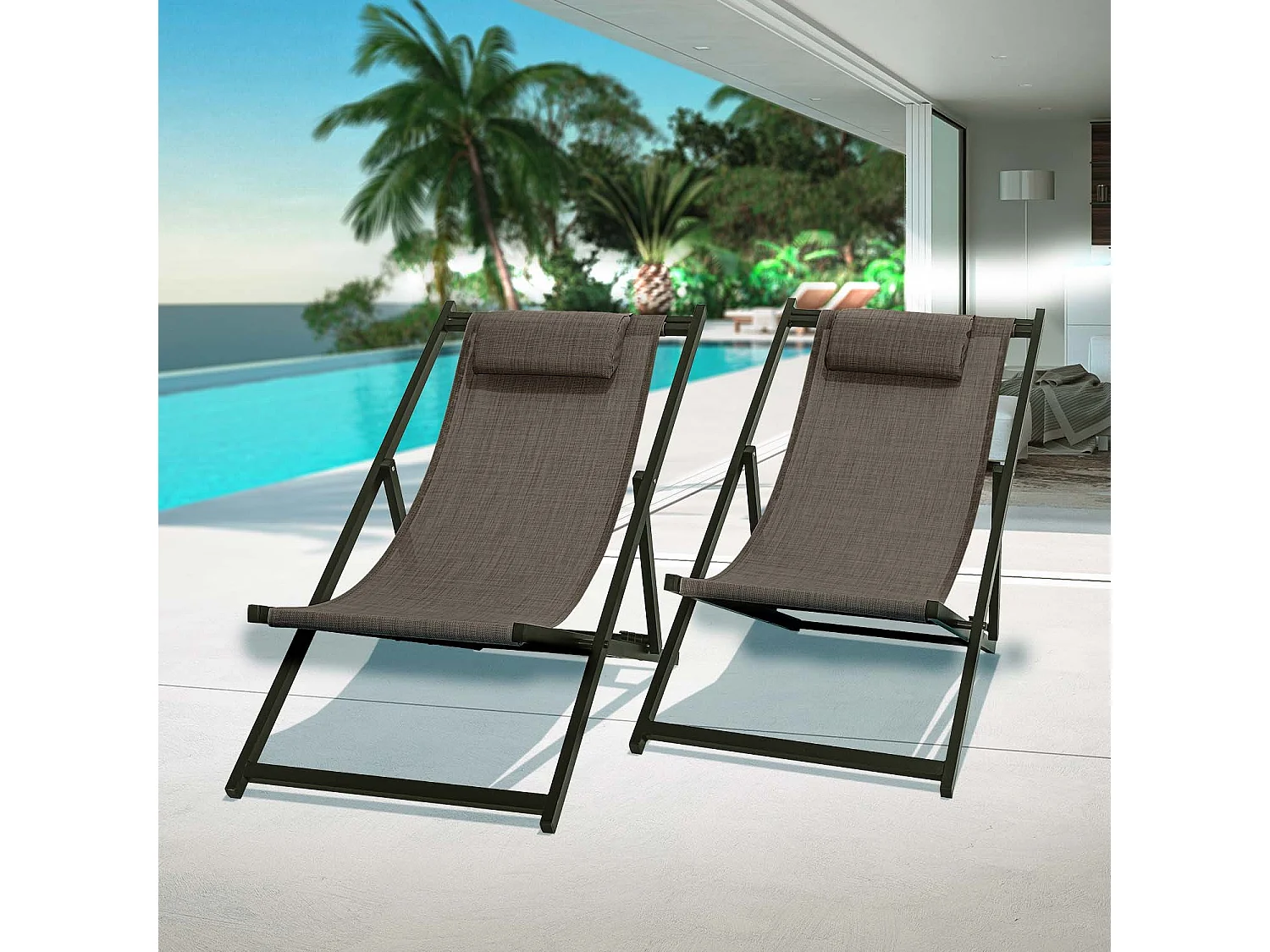 Mezzaluna - Set di 2 sdraio in alluminio e textilene, grigio antracite