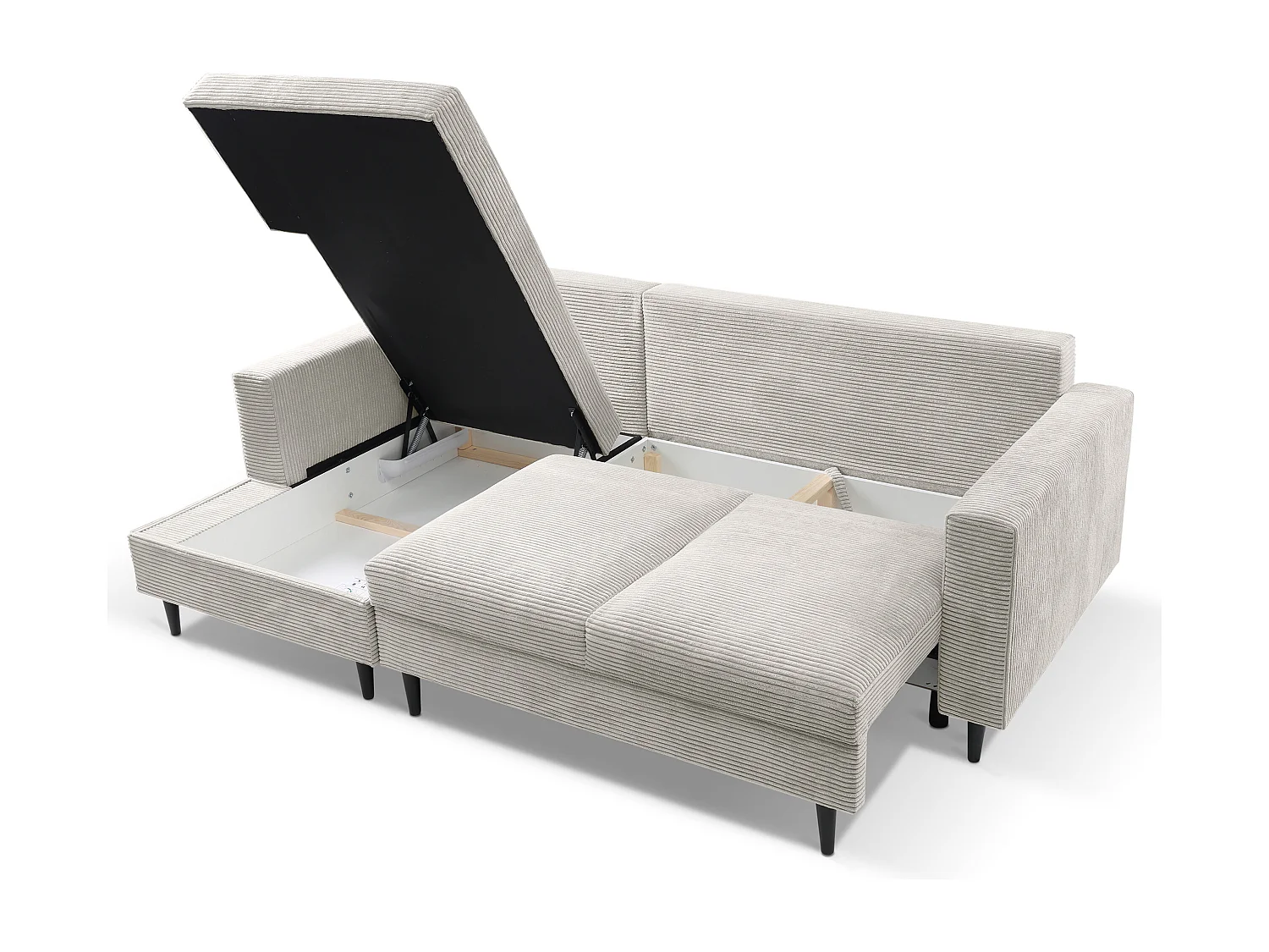 Hoekbank - met L-vormige slaapfunctie - lichtgrijs corduroy - linkerzijde - NALIKA