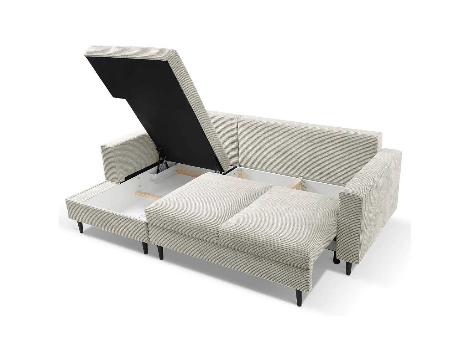 Ecksofa mit Schlaffunktion - Cord-Bezug - hellbeige - linksseitig - NALIKA