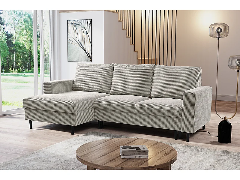 Hoekbank - met L-vormige slaapfunctie - lichtgrijs corduroy - linkerzijde - NALIKA