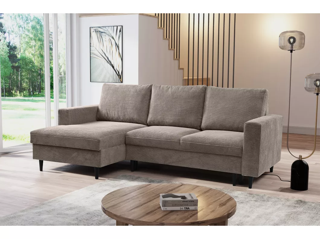 Kauf Unique Ecksofa mit Schlaffunktion - Cord-Bezug - beige - linksseitig - NALIKA