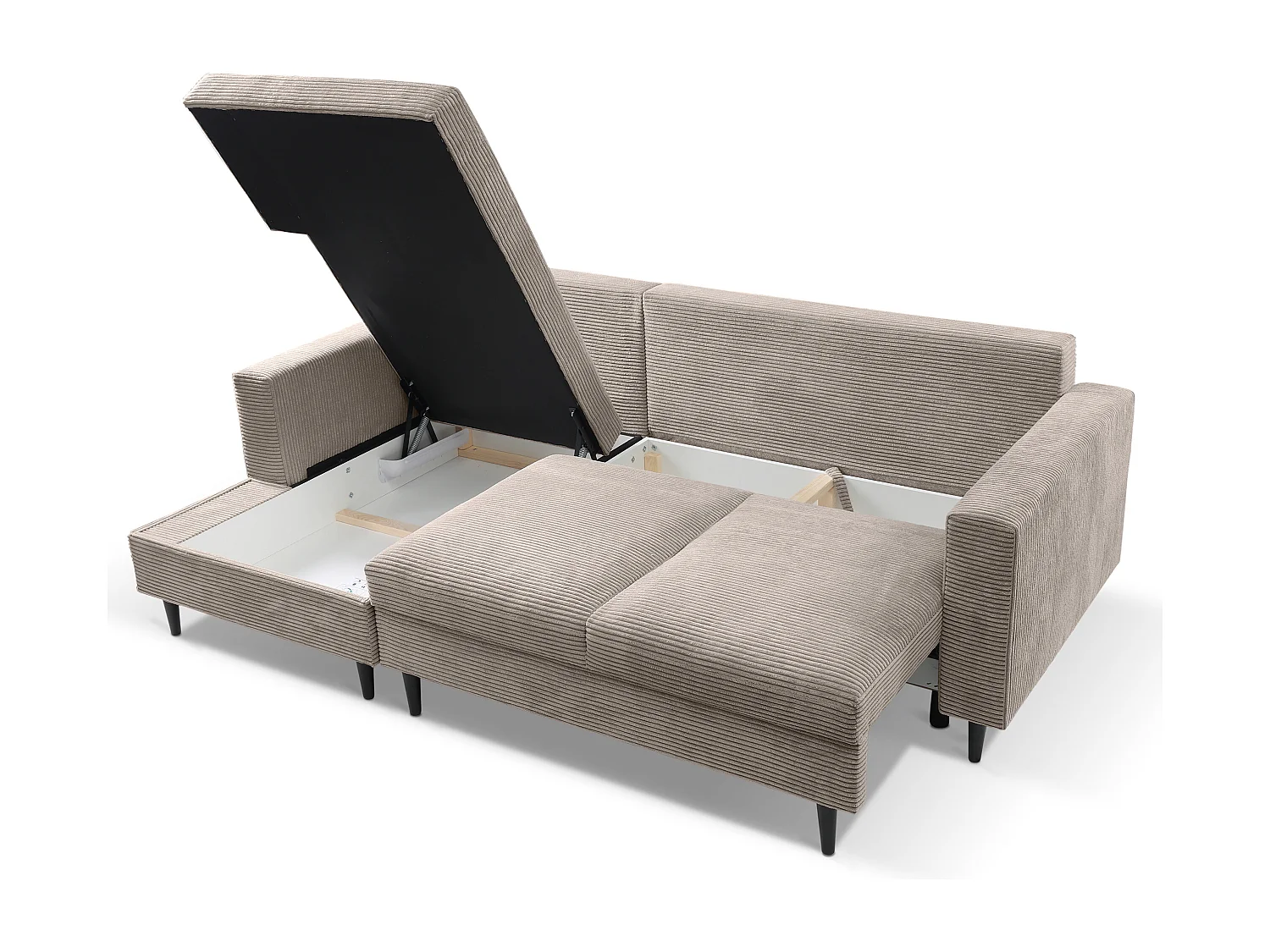 Hoekbank - met L-vormige slaapfunctie - beige corduroy - linkerzijde - NALIKA