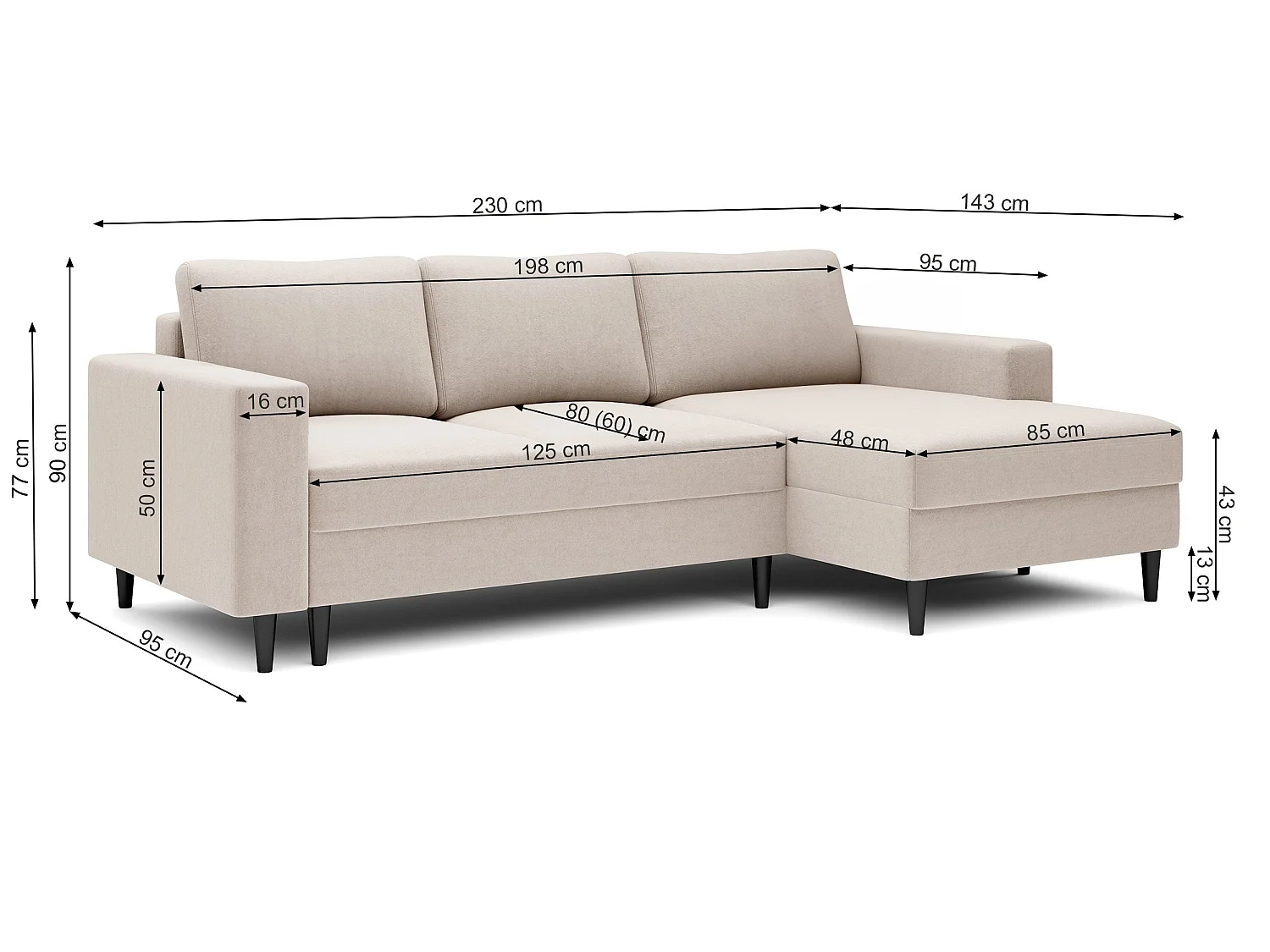 Ecksofa mit Schlaffunktion - Cord-Bezug - beige - linksseitig - NALIKA