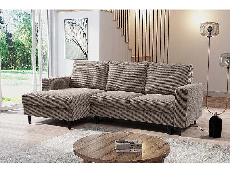 Hoekbank - met L-vormige slaapfunctie - beige corduroy - linkerzijde - NALIKA