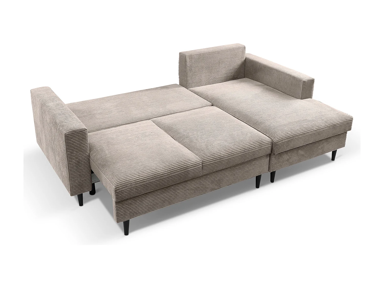 Canapé d'angle - avec fonction couchage en L - velours côtelé couleur beige - côté droit - NALIKA