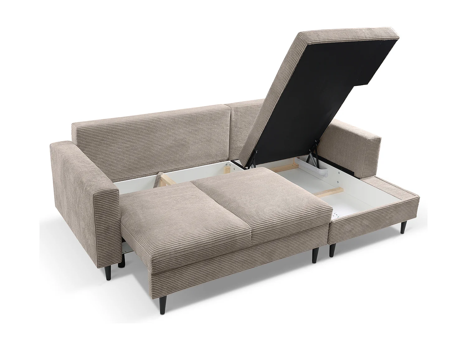 Canapé d'angle - avec fonction couchage en L - velours côtelé couleur beige - côté droit - NALIKA