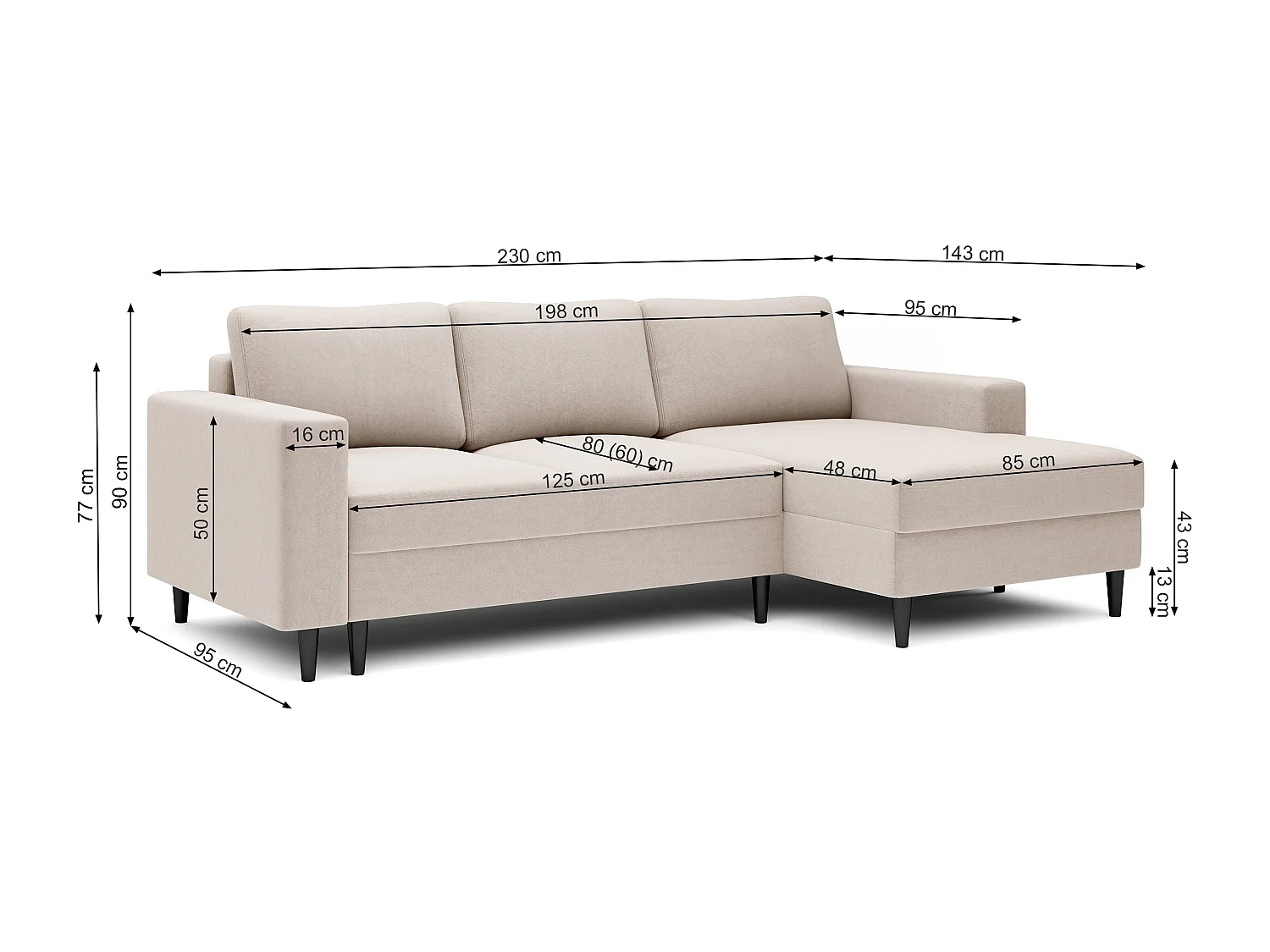 Canapé d'angle - avec fonction couchage en L - velours côtelé couleur beige - côté droit - NALIKA