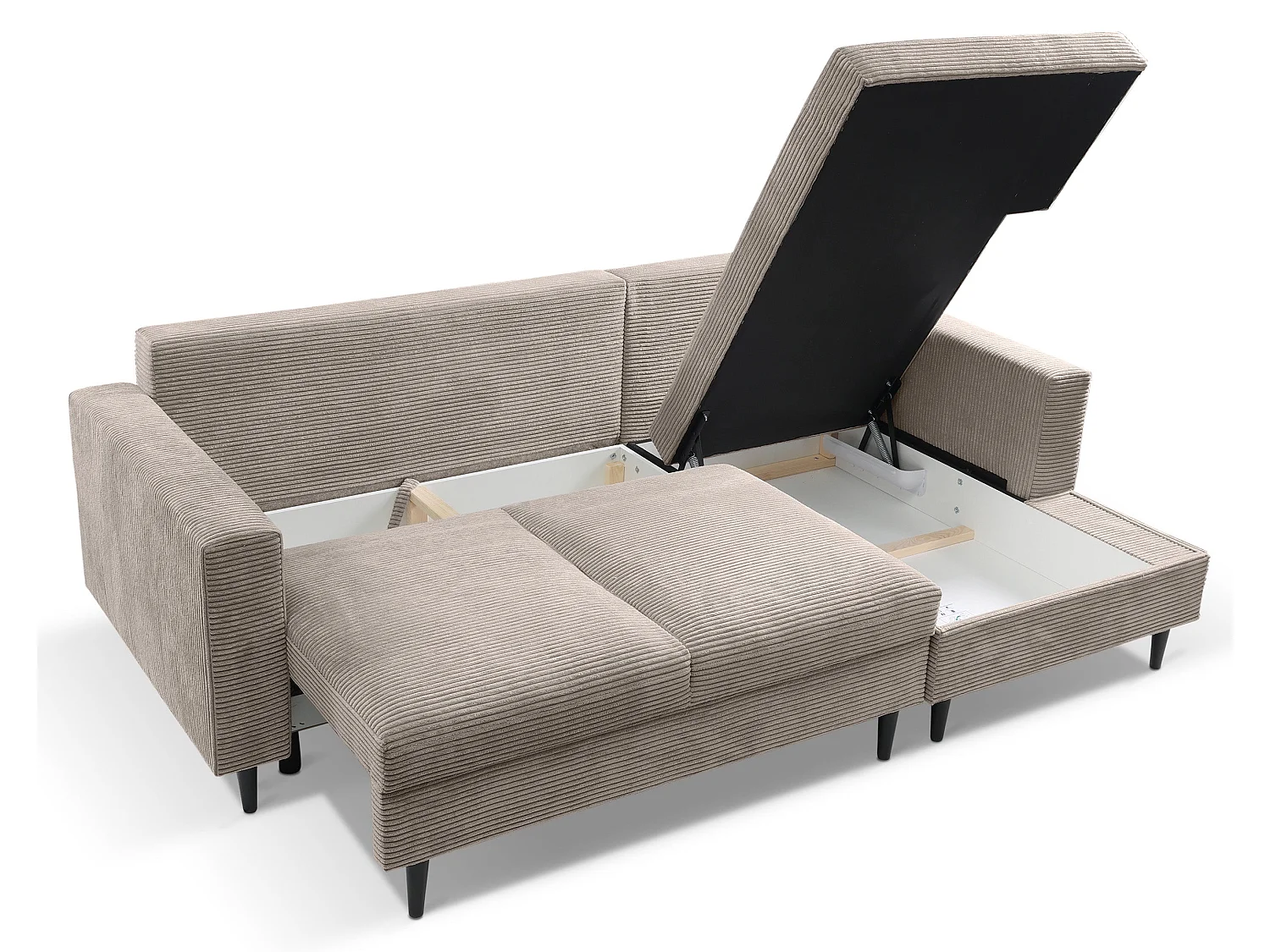Ecksofa mit Schlaffunktion - Cord-Bezug - beige - rechtsseitig - NALIKA