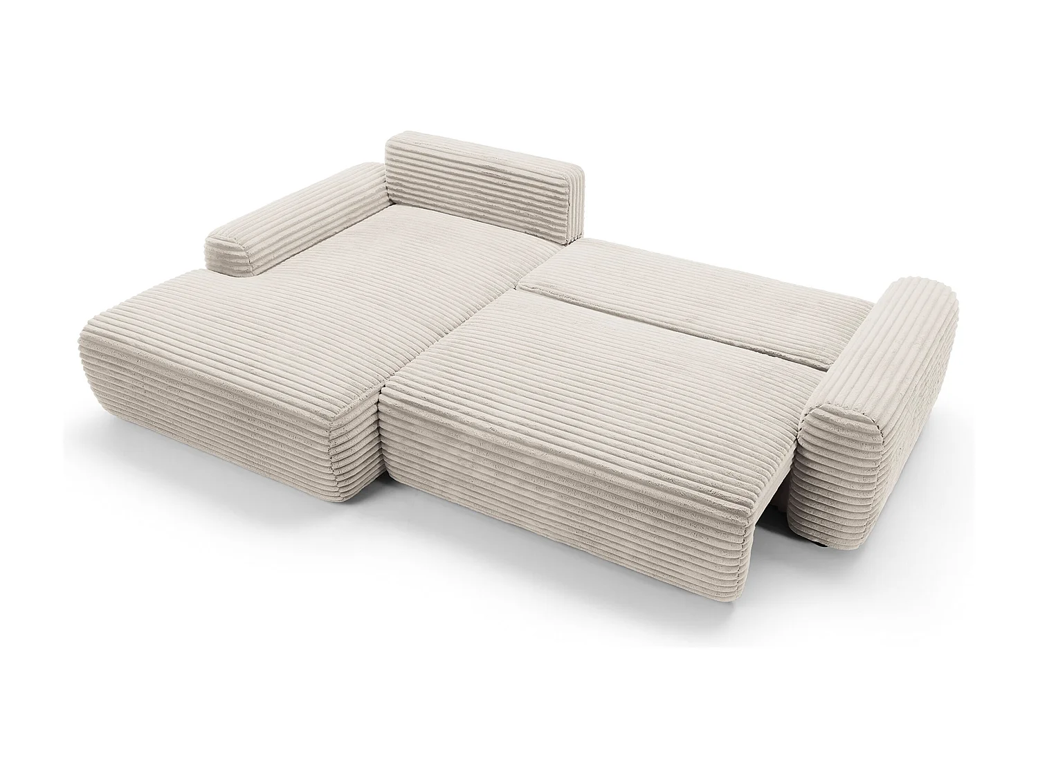 Ecksofa mit Schlaffunktion - Breitcord-Bezug - creme - linksseitig - ALFERIA